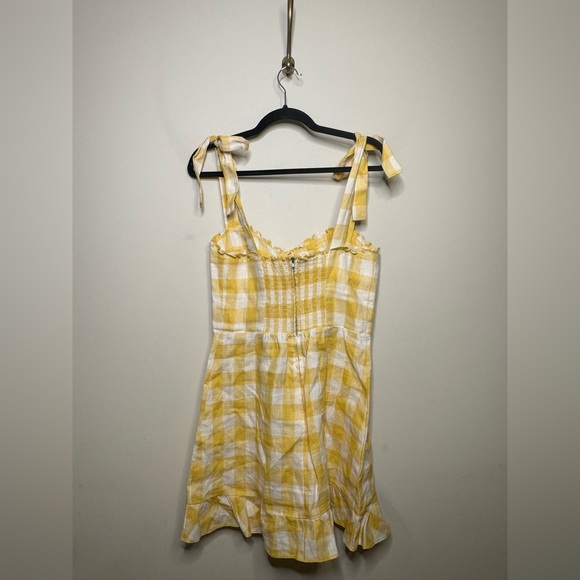 Reformation Desiree Linen Dress in Gingham Yellow - Picture 5 of 5